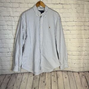 Ralph Lauren Custom Fit Blue Cotton Striped Dress Shirt  Mens Size XL Color Pony